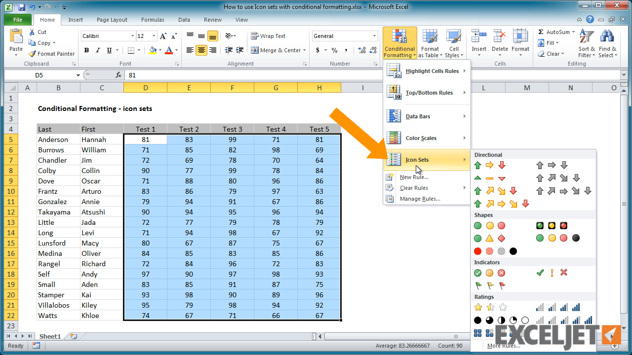 Excel Tutorial How To Use Icon Sets With Conditional Formatting 4154